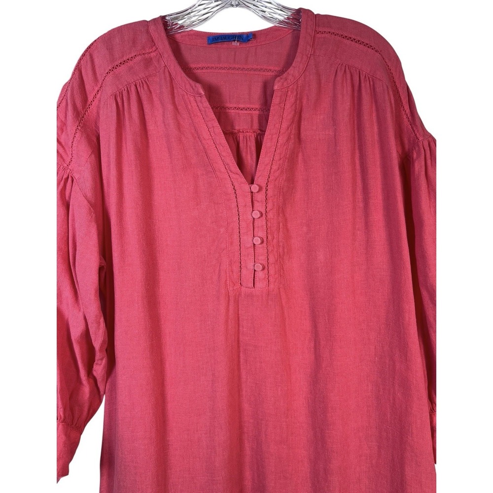 NWOT J McLaughlin Dress Sz L Nylee 100% Linen Coral Rose Pink 3/4 Sleeve Pockets - Picture 2 of 15